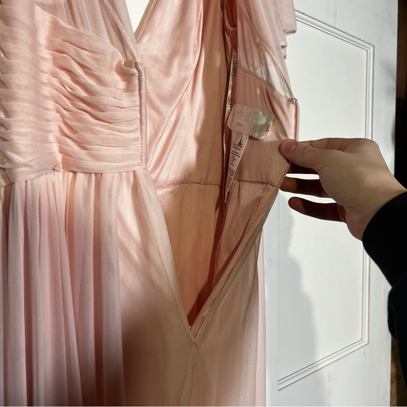 David’s Bridal Flutter Sleeve Cris Cross Mesh Dress Petal Pink Flowy Size 8 NWT - Picture 13 of 16